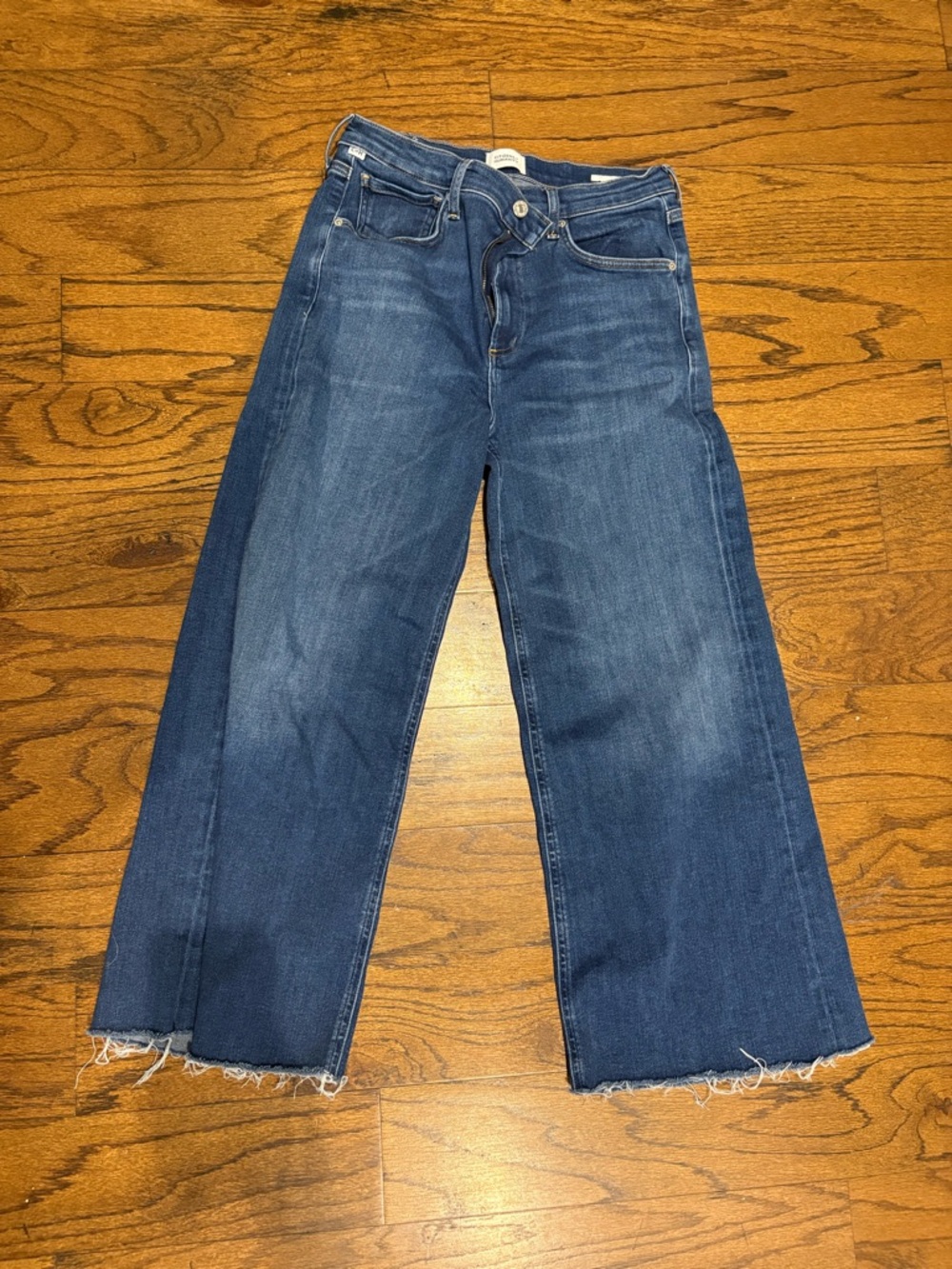 Citizens Of Humanity Dark Blue Lyra Wide-Leg Cropped Jeans